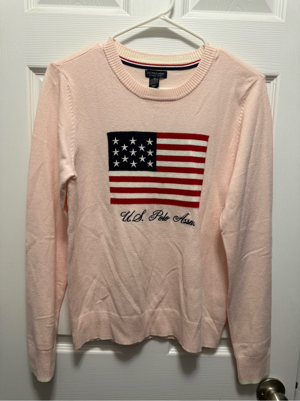 U.S. Polo Assn. Light Pink Crewneck Sweater with Flag Motif